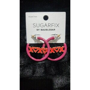 NEW Baublebar Sugarfix Pink/Red XOXO Hoop Earrings.